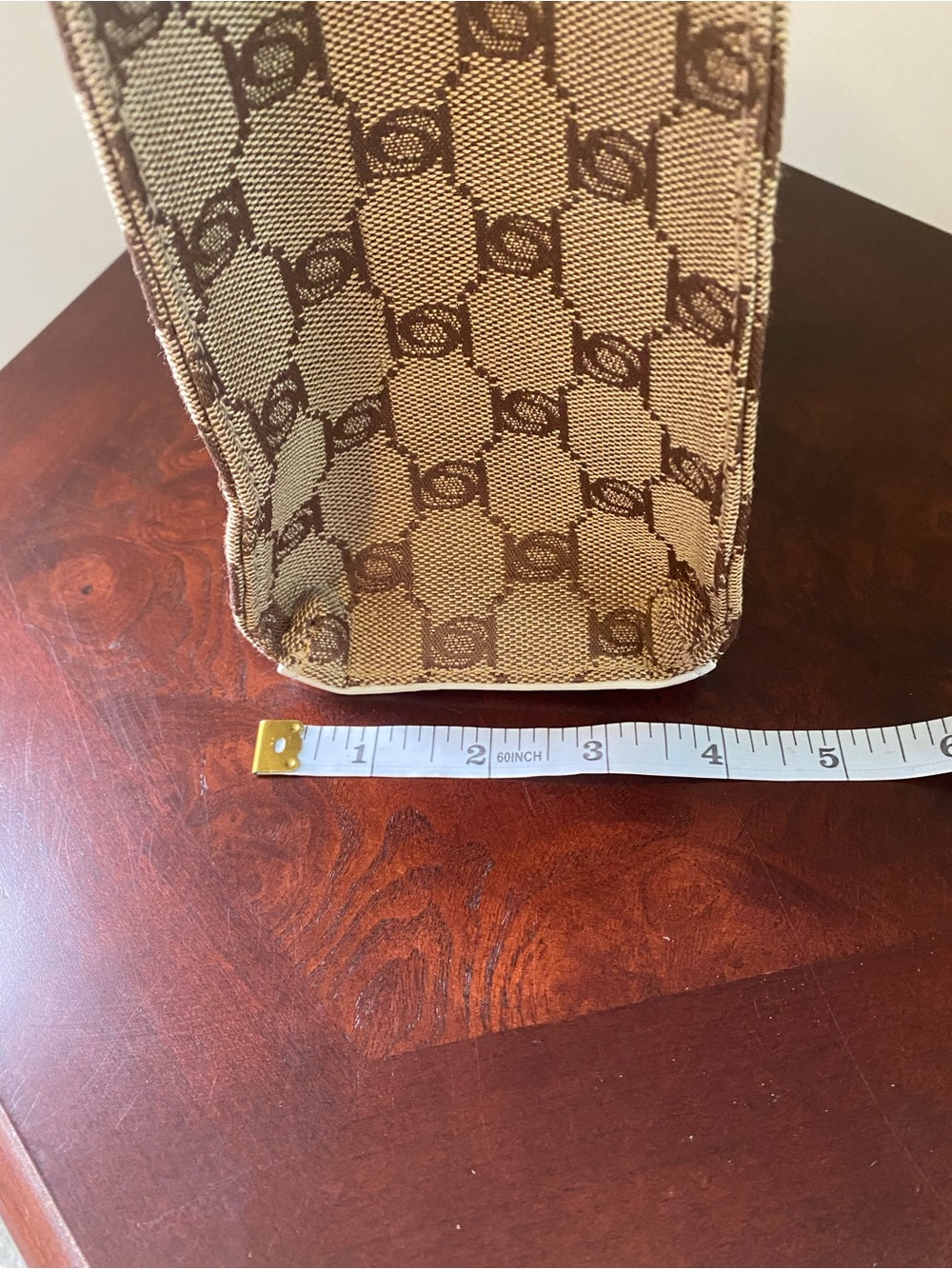 Bebe Talullah Los Angeles Monogram Jacquard Mini Satchel Bag Crossbody Tan White - Picture 8 of 12